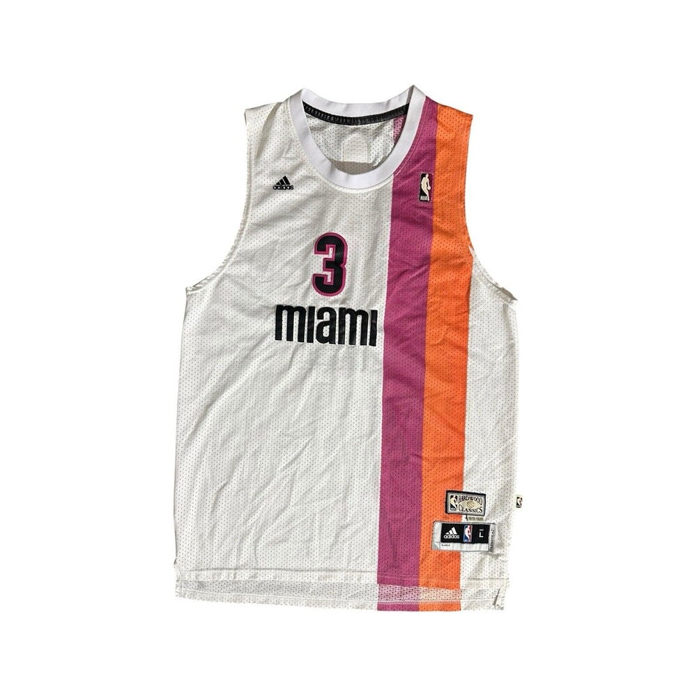 Adidas Dwayne Wade Miami Heat Hardwood Classics Vintage NBA Jersey L Length +2